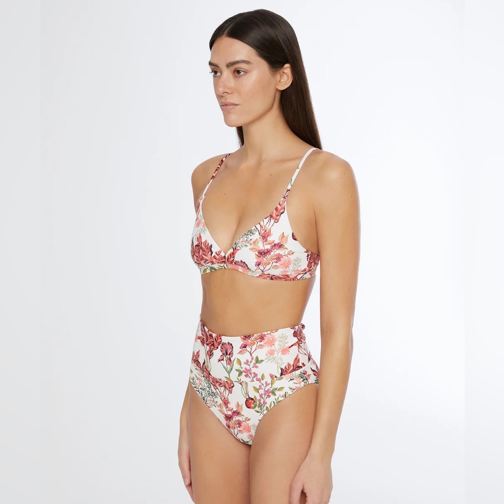 Onia Floral Bikini Set in White with Pink and Green Print